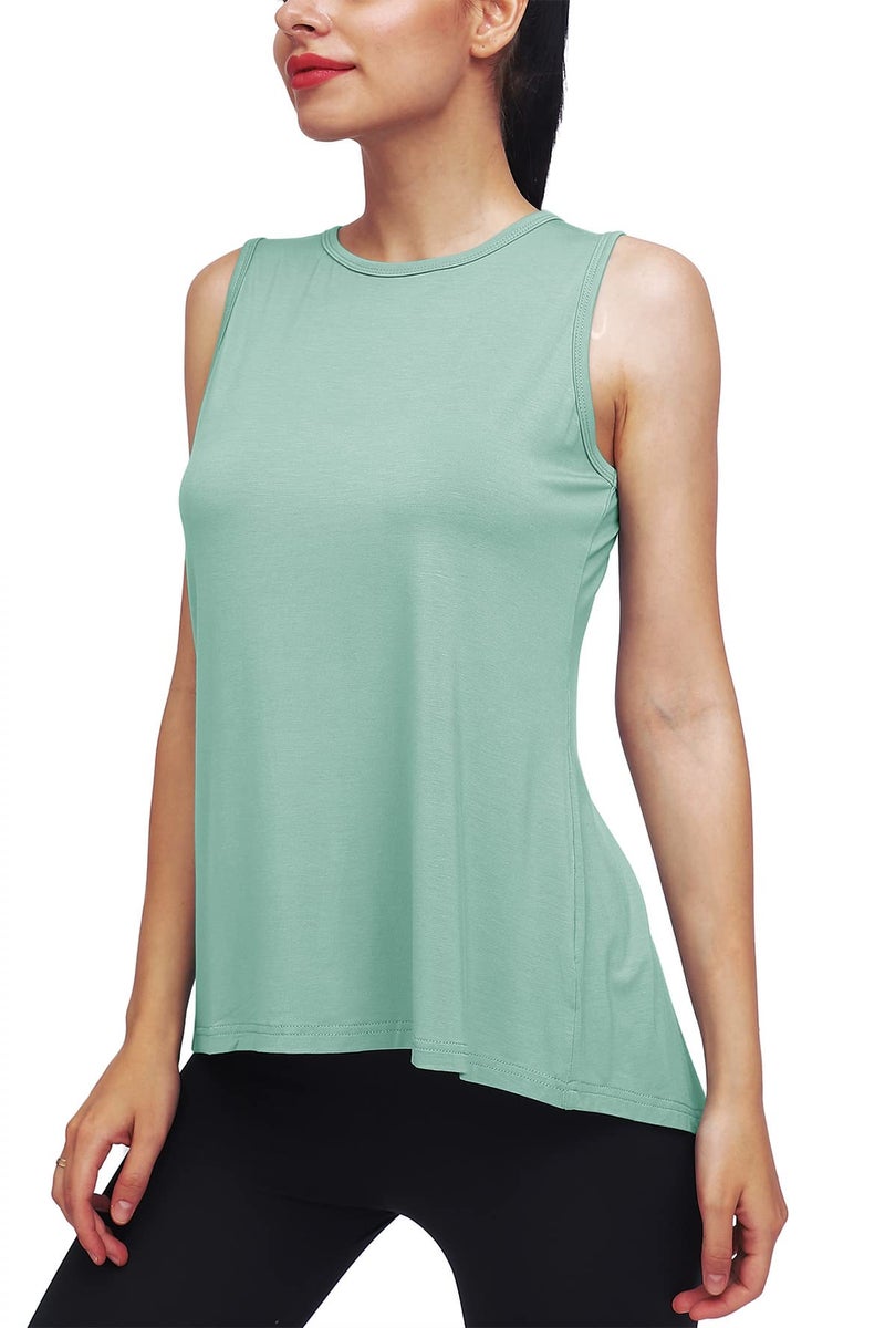 Mippo Workout Tops for Women Yoga Clothes Running Shirts Tie Back Tanks Tennis Shirts Athletic Exercise Tops Gray Green S - Image 2